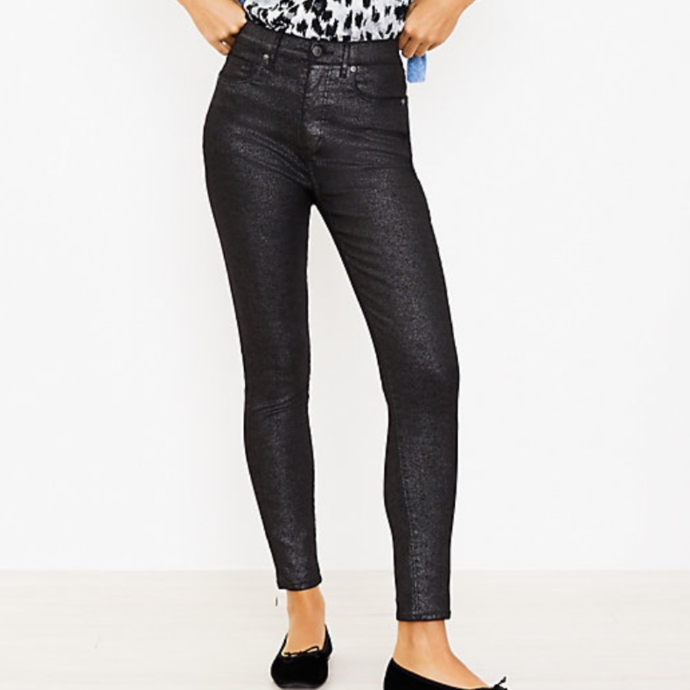 Loft Black Shimmer Slim Pockets Mid Rise Jeans Size 10
